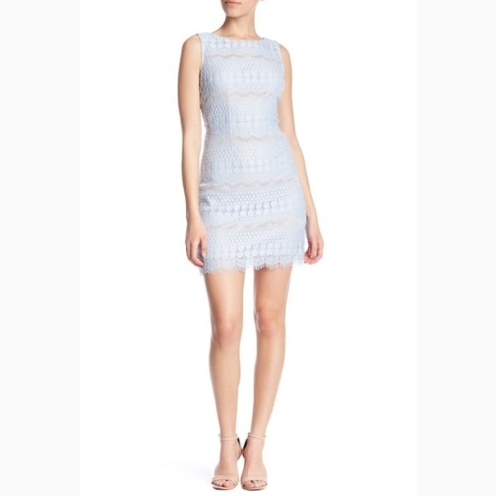 Eliza J Lace Shift Sheath Blue Beige Sleeveless Dress Size 4